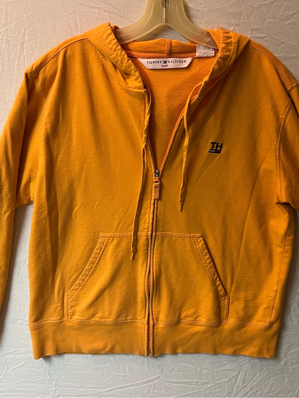 Tommy Hilfiger Men’s Large Yellow-Orange Zip Hoodie Sweatshirt